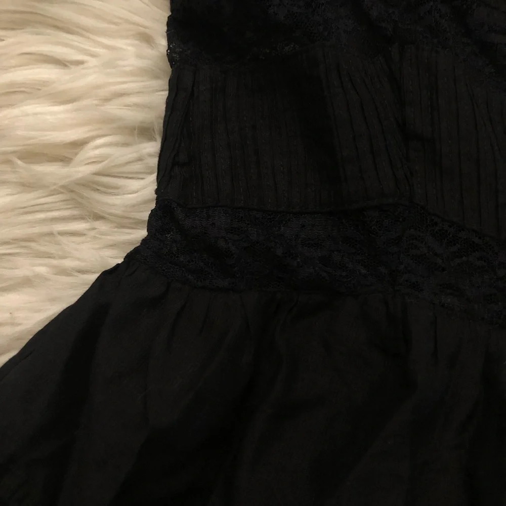 Free People Somebody To Love Lace Tiered Crinkled Black Cami Top Dress size S